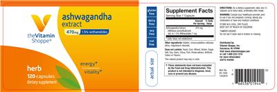 Photo of the The Vitamin Shoppe Ashwagandha Extract 470 mg label
