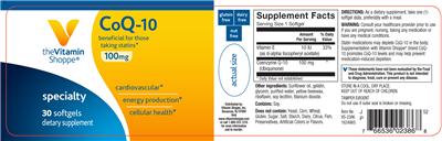 Photo of the The Vitamin Shoppe CoQ-10 100 mg label