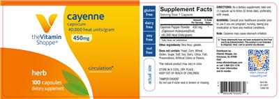 Photo of the The Vitamin Shoppe Cayenne 450 mg label