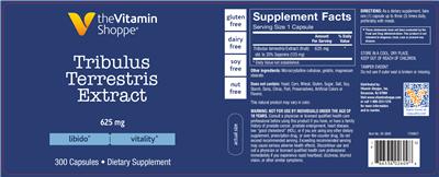 Photo of the The Vitamin Shoppe Tribulus Terrestris Extract 625 mg label