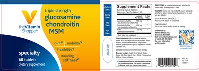 Photo of the The Vitamin Shoppe Glucosamine Chondroitin MSM Triple Strength label