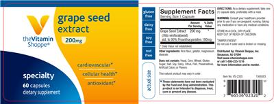 Photo of the The Vitamin Shoppe Grape Seed Extract 200 mg label