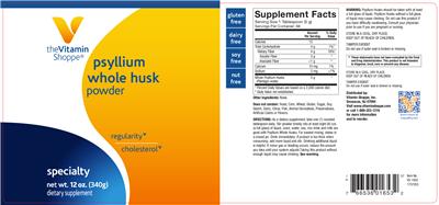 Photo of the The Vitamin Shoppe Psyllium Whole Husk Powder label