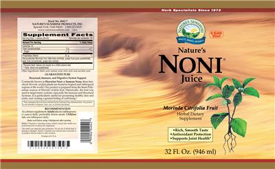 Photo of the Nature's Sunshine Nature's Noni Juice label