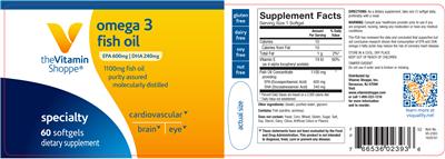 Photo of the The Vitamin Shoppe Omega 3 Fish Oil 1100 mg label