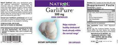 Photo of the Natrol GarliPure 500 mg label