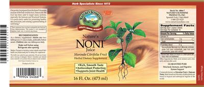 Photo of the Nature's Sunshine Nature's Noni Juice label