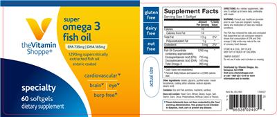 Photo of the The Vitamin Shoppe Super Omega 3 Fish Oil label