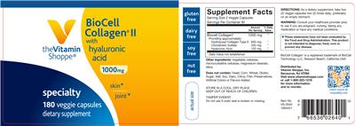 Photo of the The Vitamin Shoppe BioCell Collagen II with Hyaluronic Acid 1000 mg label
