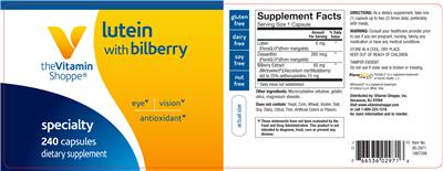 Photo of the The Vitamin Shoppe Lutein with Bilberry label