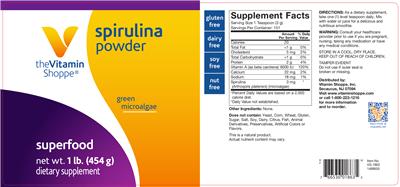 Photo of the The Vitamin Shoppe Spirulina Powder label