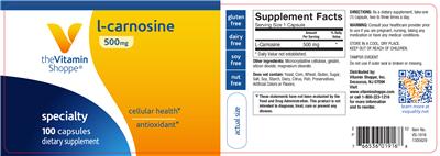 Photo of the The Vitamin Shoppe L-Carnosine 500 mg label
