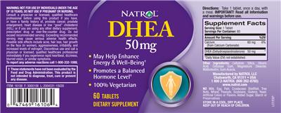 Photo of the Natrol DHEA 50 mg label