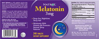 Photo of the Natrol Melatonin 3 mg label