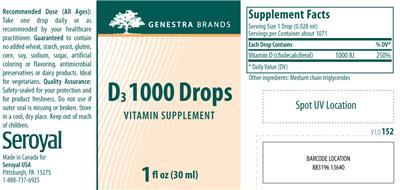 Photo of the Genestra Brands D3 1000 Drops label