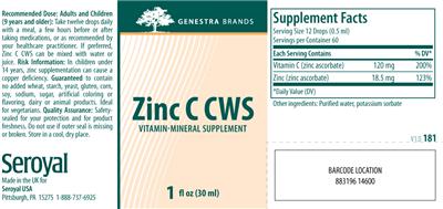 Photo of the Genestra Brands Zinc C CWS label