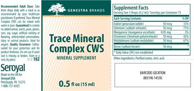 Photo of the Genestra Brands Trace Mineral Complex CWS label
