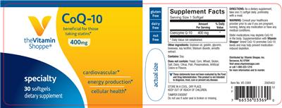 Photo of the The Vitamin Shoppe CoQ-10 400 mg label