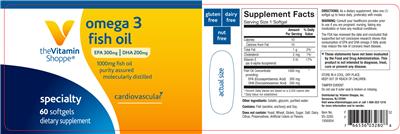 Photo of the The Vitamin Shoppe Omega 3 Fish Oil 1000 mg label