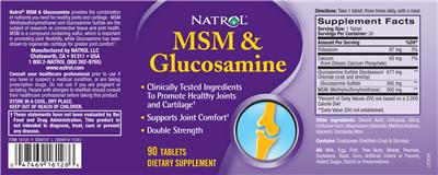 Photo of the Natrol MSM & Glucosamine label