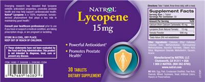 Photo of the Natrol Lycopene 15 mg label