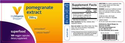Photo of the The Vitamin Shoppe Pomegranate Extract 250 mg label