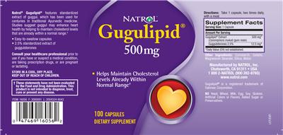 Photo of the Natrol Gugulipid 500 mg label