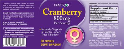 Photo of the Natrol Cranberry 800 mg label