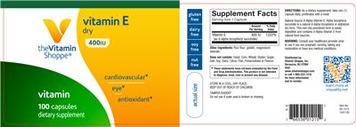 Photo of the The Vitamin Shoppe Vitamin E Dry 400 IU label