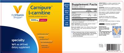 Photo of the The Vitamin Shoppe Carnipure L-Carnitine 3000 mg Raspberry label