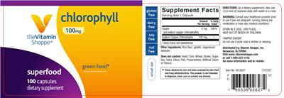 Photo of the The Vitamin Shoppe Chlorophyll 100 mg label