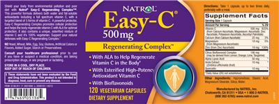 Photo of the Natrol Easy-C 500 mg Regenerating Complex label
