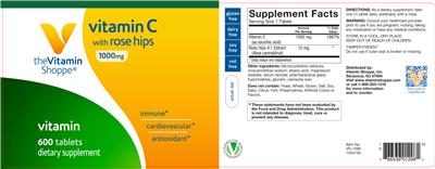 Photo of the The Vitamin Shoppe Vitamin C With Rose Hips 1000 mg label