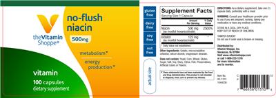 Photo of the The Vitamin Shoppe No-Flush Niacin 500 mg label