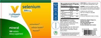 Photo of the The Vitamin Shoppe Selenium 200 mcg label