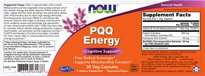 Photo of the NOW PQQ Energy label