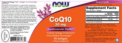 Photo of the NOW CoQ10 30 mg label