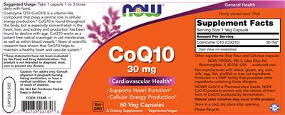 Photo of the NOW CoQ10 30 mg label