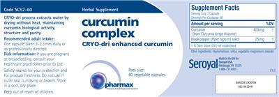 Photo of the Pharmax Curcumin Complex label