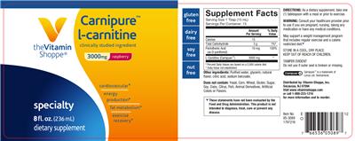 Photo of the The Vitamin Shoppe Carnipure L-Carnitine 3000 mg Raspberry label