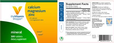 Photo of the The Vitamin Shoppe Calcium Magnesium Zinc label
