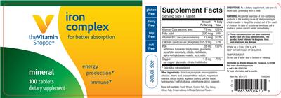 Photo of the The Vitamin Shoppe Iron Complex label