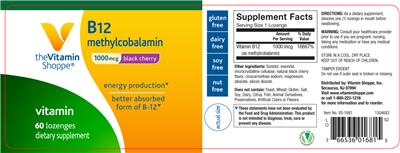 Photo of the The Vitamin Shoppe B12 Methylcobalamin 1000 mcg Black Cherry label