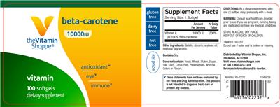 Photo of the The Vitamin Shoppe Beta-Carotene 10000 IU label