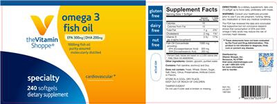 Photo of the The Vitamin Shoppe Omega 3 Fish Oil 1000 mg label