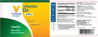 Photo of the The Vitamin Shoppe Vitamin D3 1000 IU label