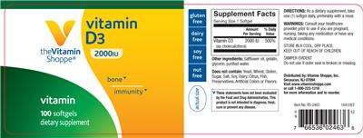 Photo of the The Vitamin Shoppe Vitamin D3 2000 IU label