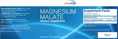 Photo of the Pharmax Magnesium Malate label