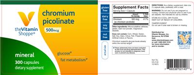 Photo of the The Vitamin Shoppe Chromium Picolinate 500 mcg label