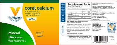 Photo of the The Vitamin Shoppe Coral Calcium 1500 mg label